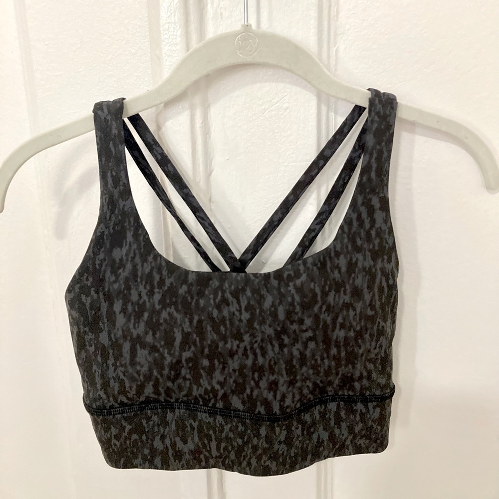 Lululemon Longline Bra (B-D cups, Leopard Camo Deep Coal Multi)